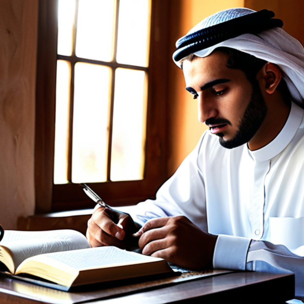 효율적으로 복습하기 위한 일정 설계법 - **Prompt 1: The Serene Dawn of Focus**
    An Arab male student, in his early twenties, sitting at a...