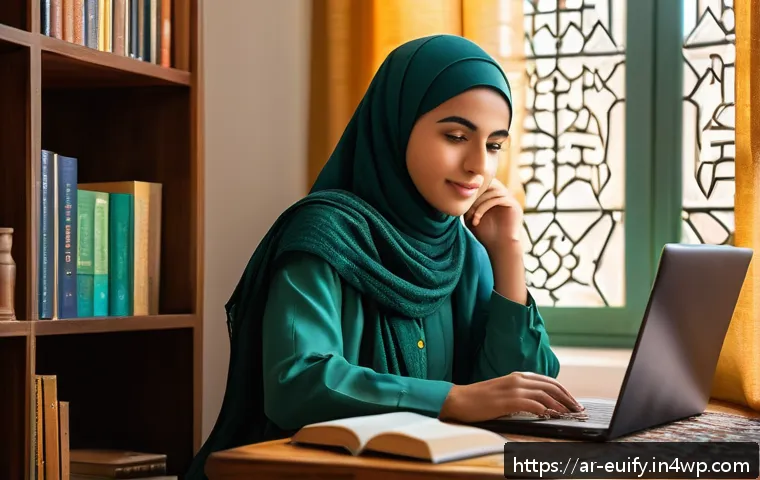 최적의 학습 루틴 구성하기 - A modern, cozy study corner in a typical Arabic home, featuring a young Arab student wearing modest,...