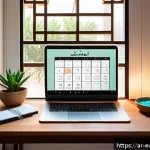 온라인 학습 플랫폼 활용법과 일정 통합 - A cozy, well-lit study room designed for an Arab student focusing on effective time management: a ne...