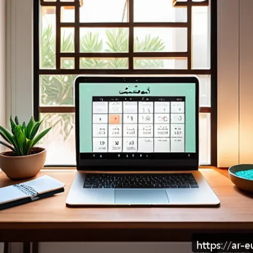 온라인 학습 플랫폼 활용법과 일정 통합 - A cozy, well-lit study room designed for an Arab student focusing on effective time management: a ne...